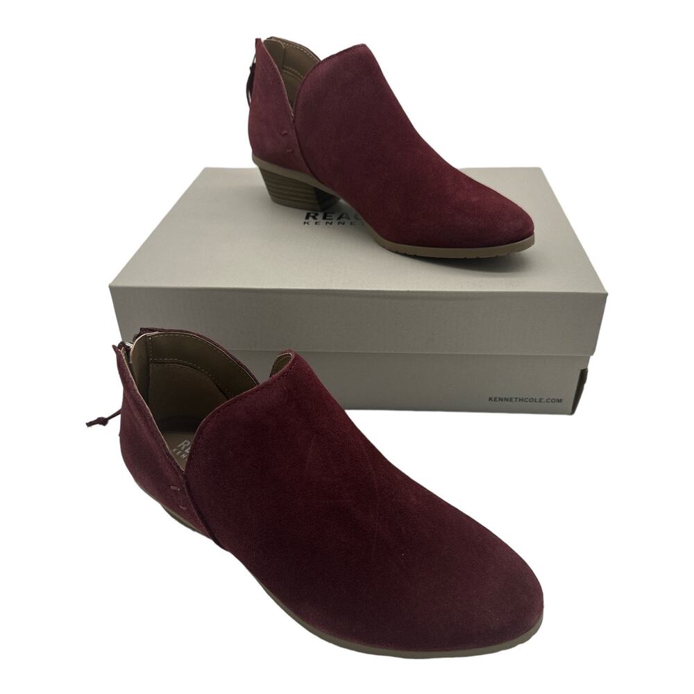 Kenneth Cole Reaction, Women's Sideway Suede Stacked Block Heel Ankle Boots Sz 6